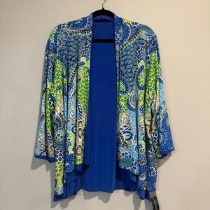 Slinky Brand Colorful Paisley Open Front Cardigan Artsy Stretch 1X NWT